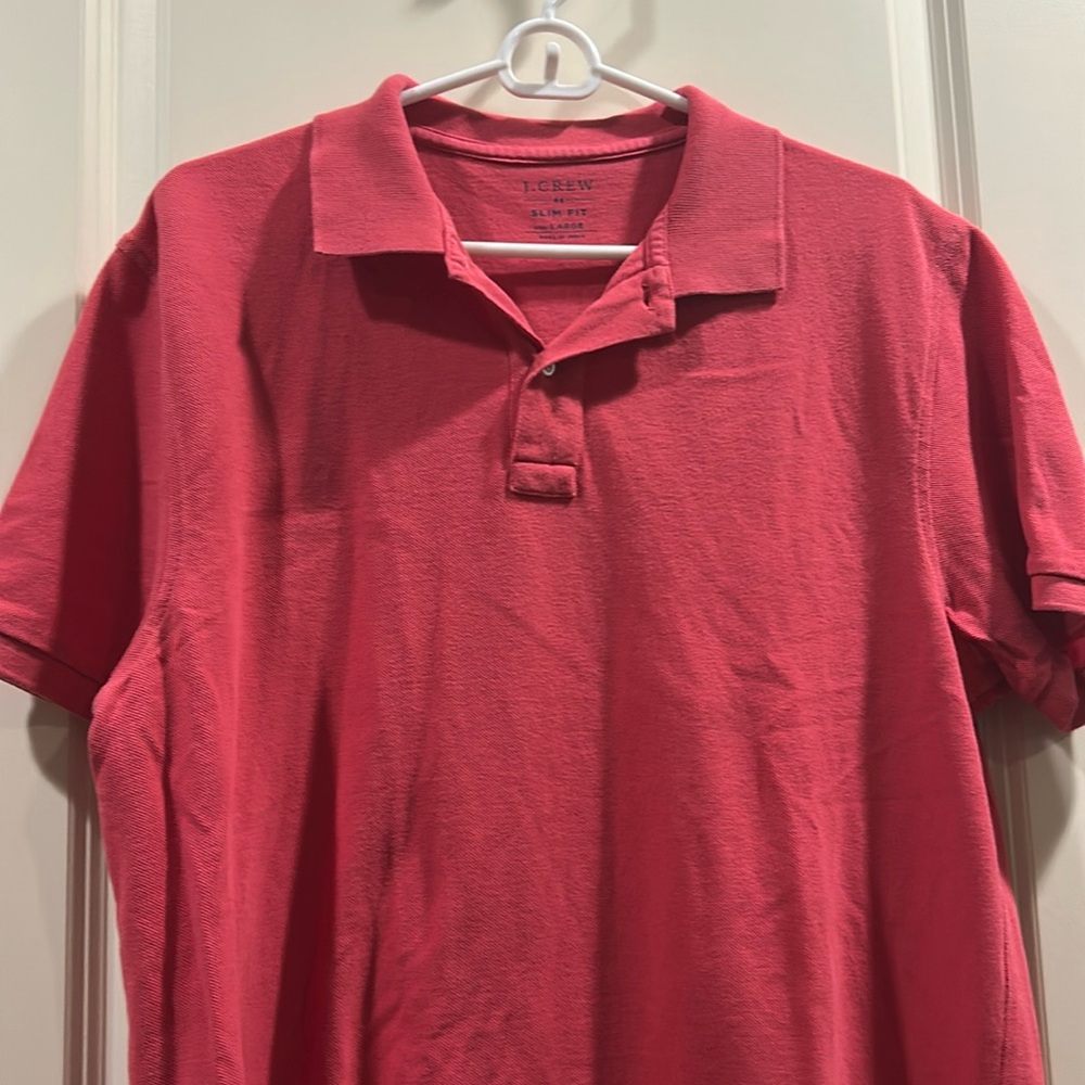 Like New J. Crew 1/4 button down Polo shirt short sleeve cotton size L slim fit